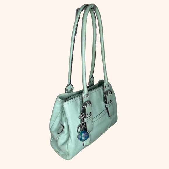 Clarks Mint Green Double Buckle Pebble Leather Shoulder Bag - Picture 5 of 11